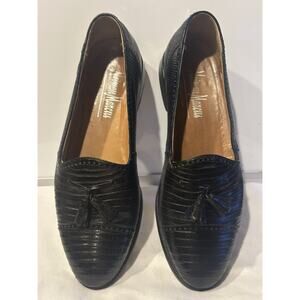 Neiman Marcus Men's Genuine Lizard Black Dress Shoes 8M Preppy Business